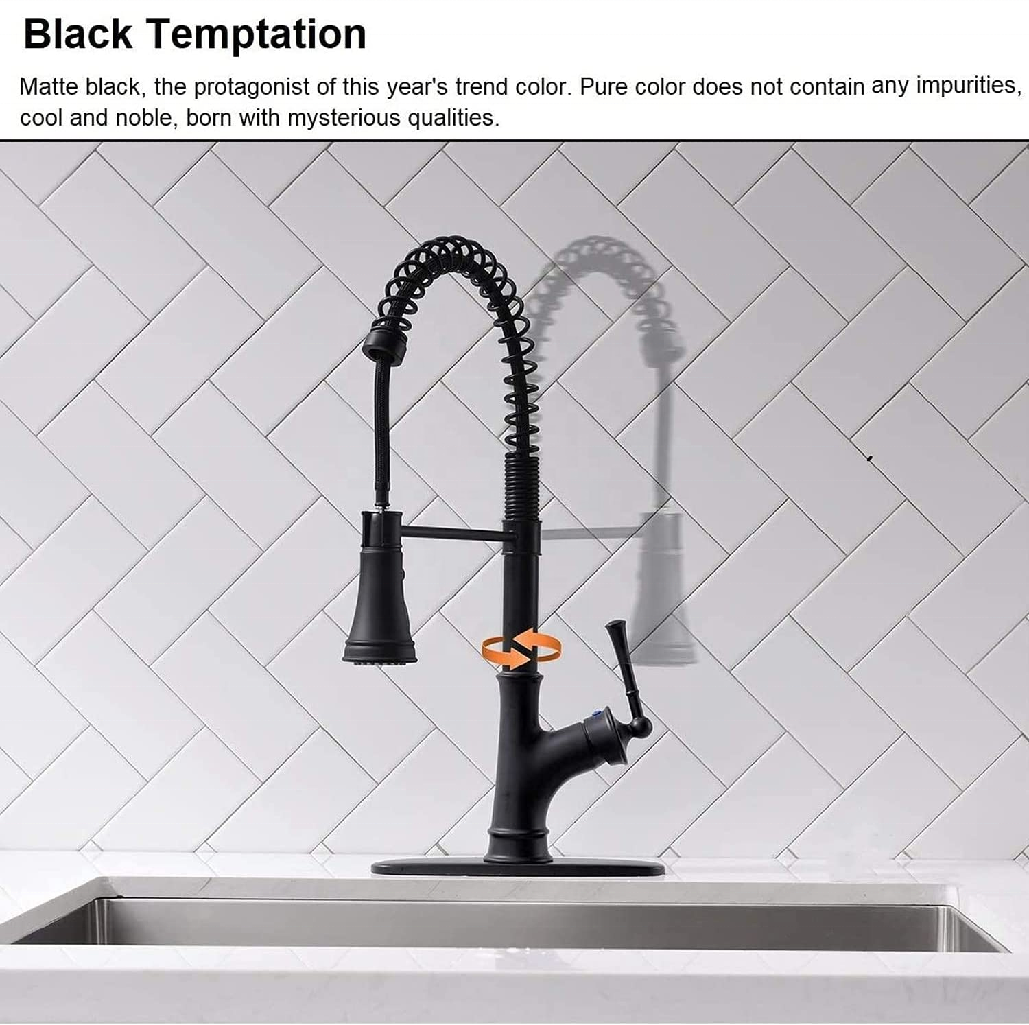 APS138-MB Robinet de cuisine noir moleté à 3 voies Robinet de cuisine à tirette