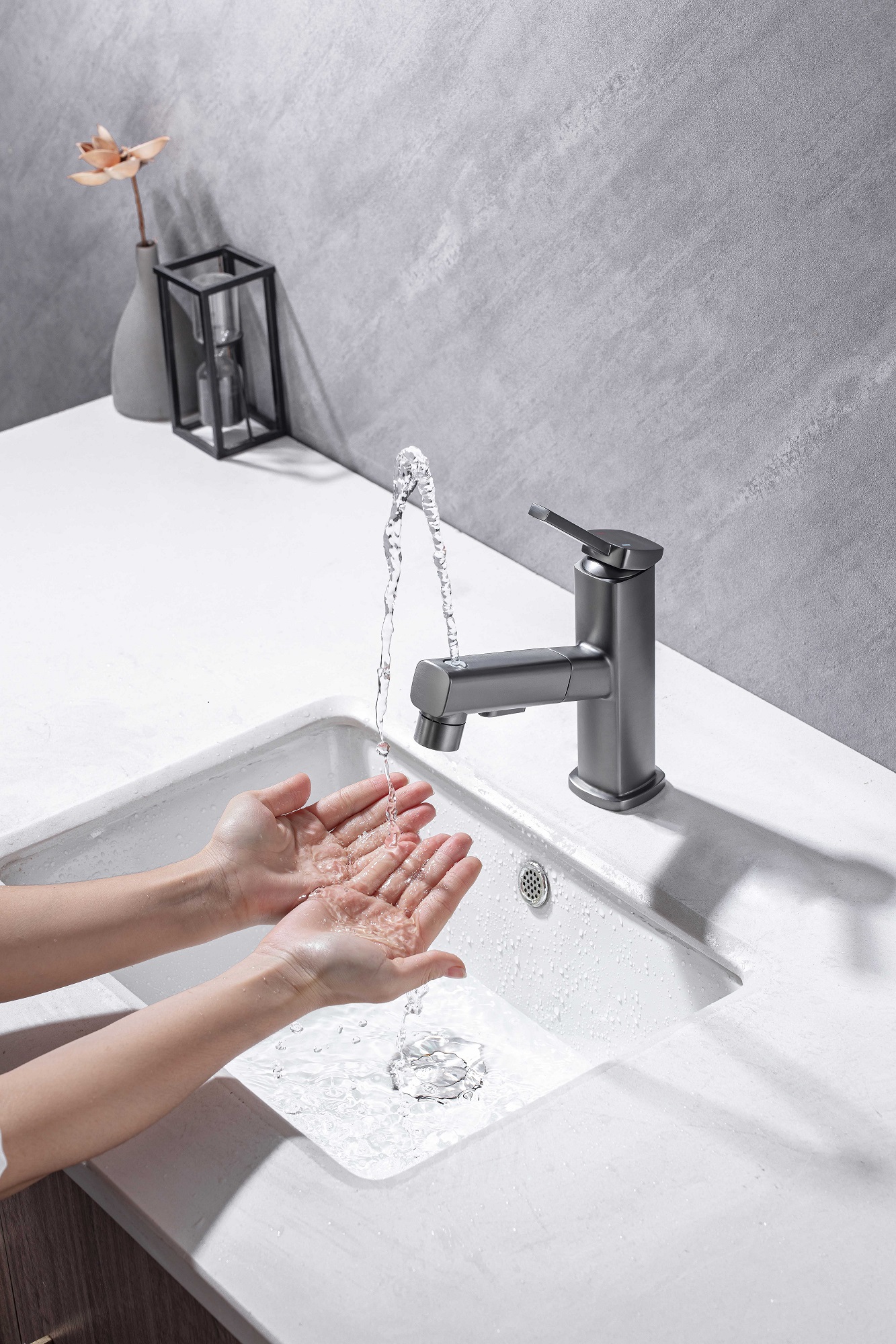 Robinet de salle de bain avec eau de fontaine à jet extractible pour brosse à dents Robinets de salle de bain blancs