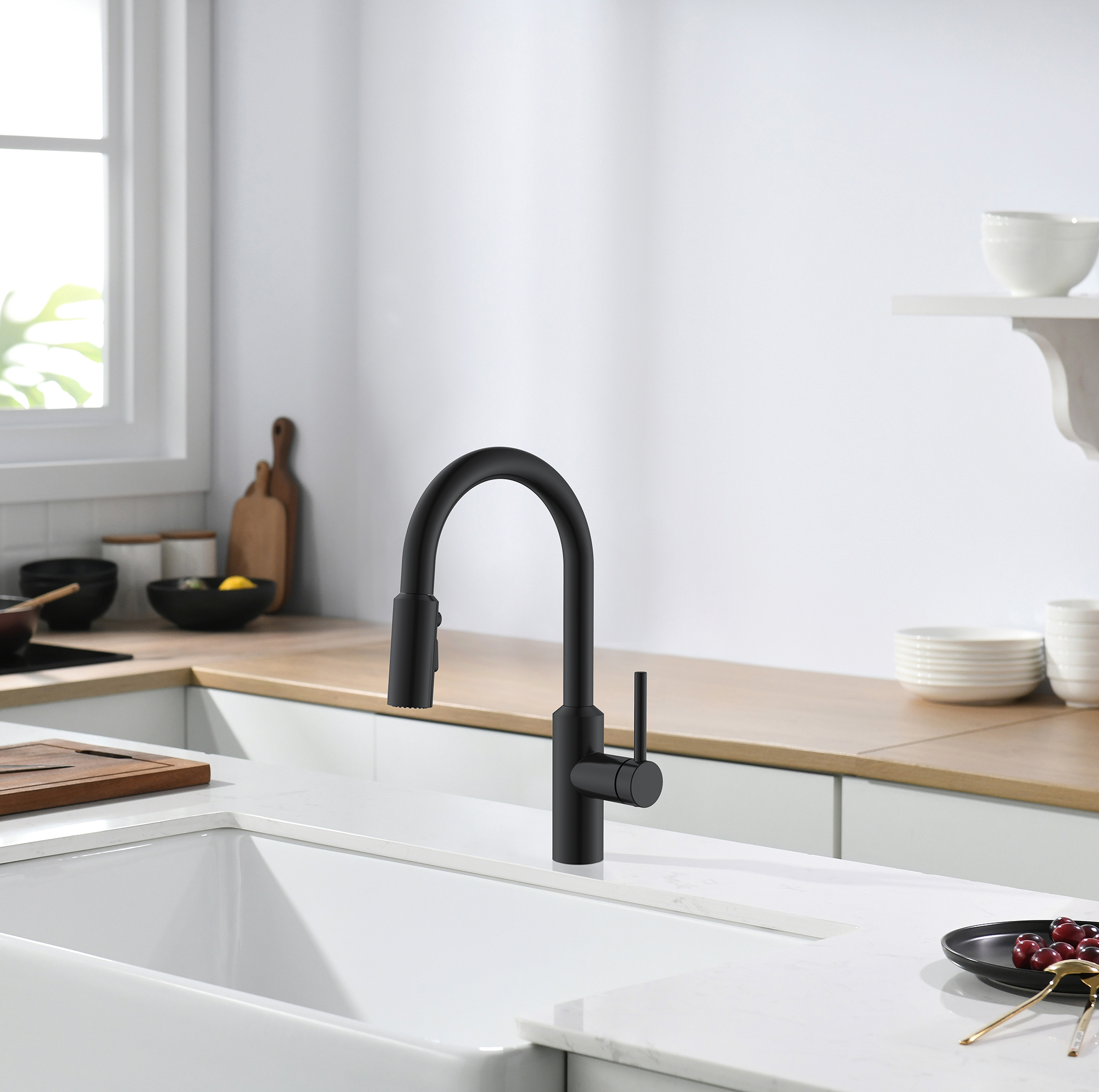Nouveaux robinets de cuisine noirs à poignée unique de style moderne