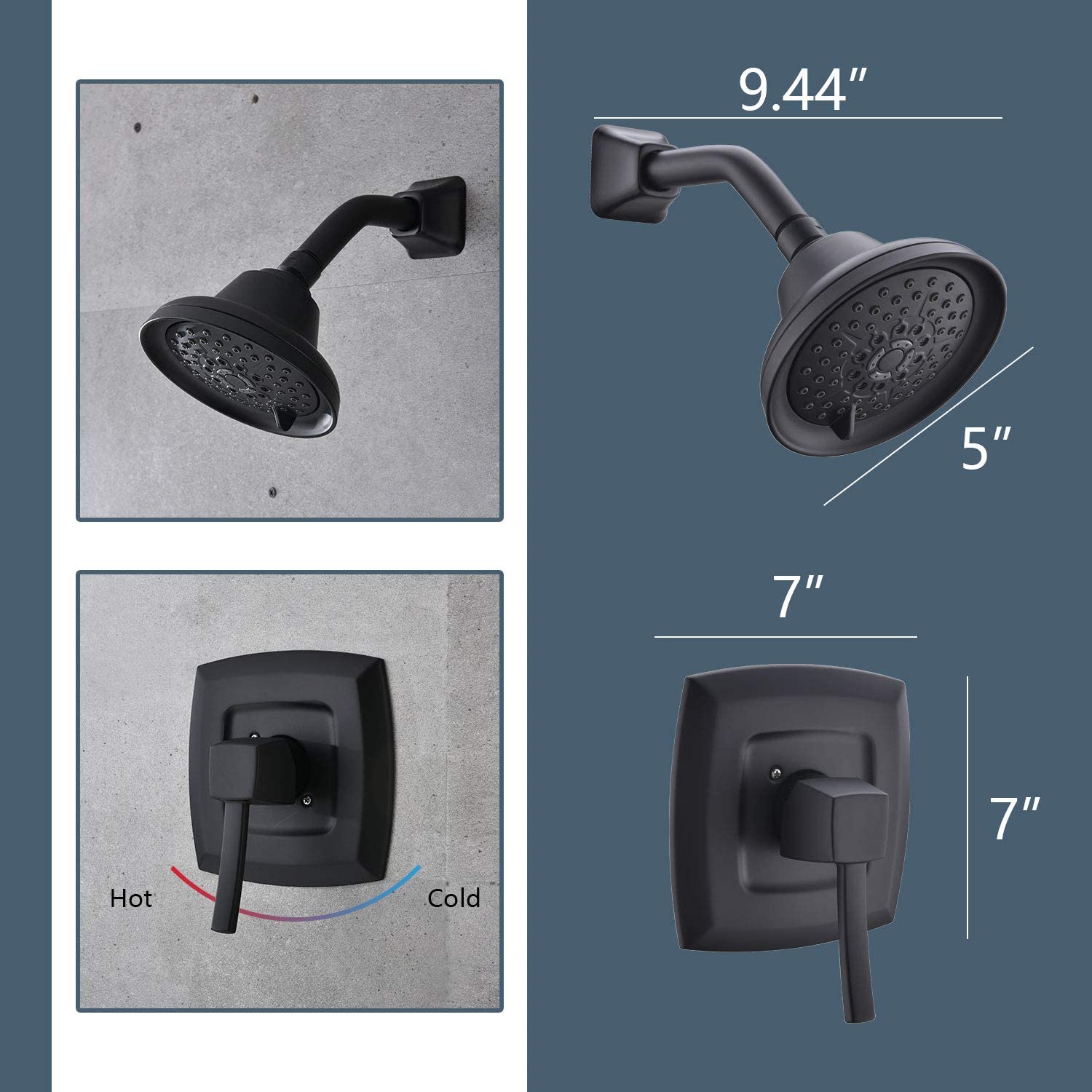 Robinet de douche noir mat mitigeur dissimulé robinet de douche ensemble pluie noir